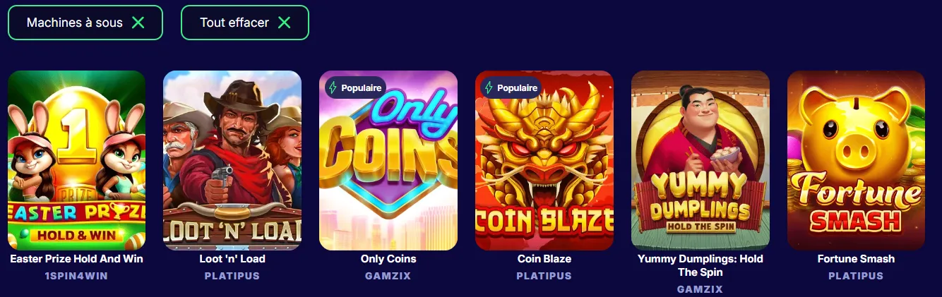 Machines à sous du Spinpanda Casino avec jackpots et bonus