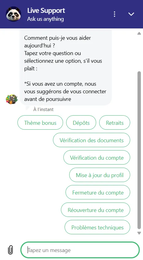 Service client du Spinpanda Casino disponible 24/7 pour assistance